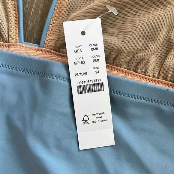 J Crew Swimsuit Size 24 V Neck One Piece Blue - Picture 4 of 7